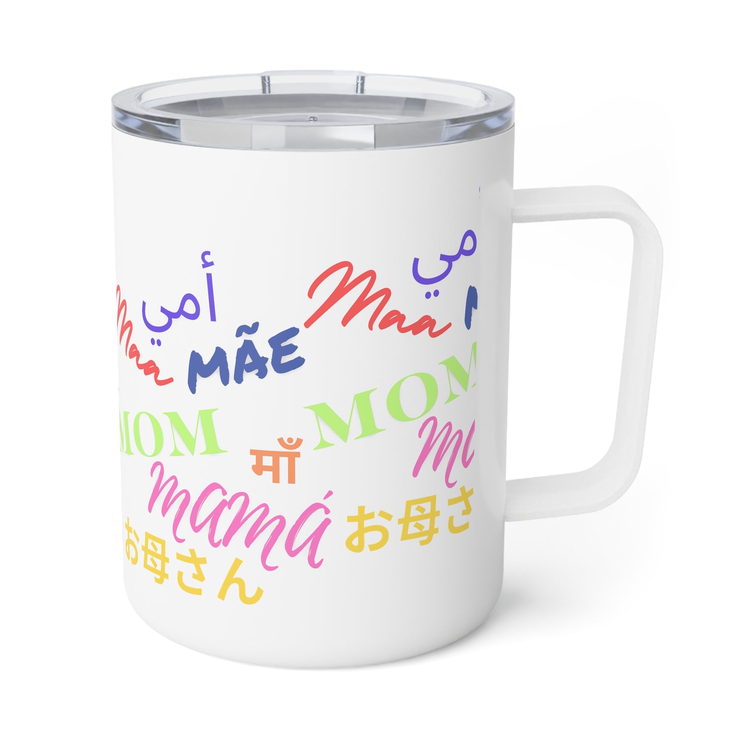 Mama Insulated Coffee Mug, 10oz Mama Multi-Lingual Mug, Colorful Mama Mug