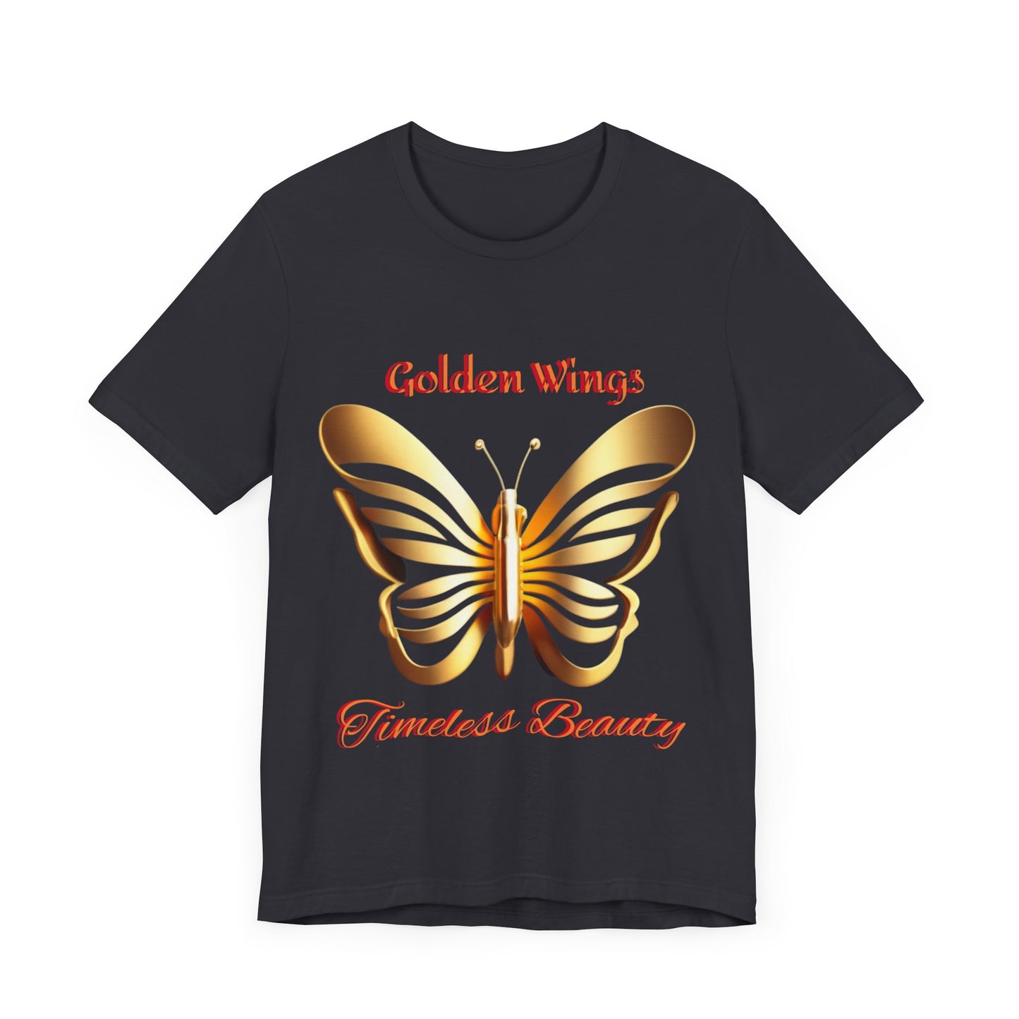 Golden Wings Butterfly T-Shirt, Timeless Beauty Quote, Black Unisex Tee, Elegant Insect Graphic Top