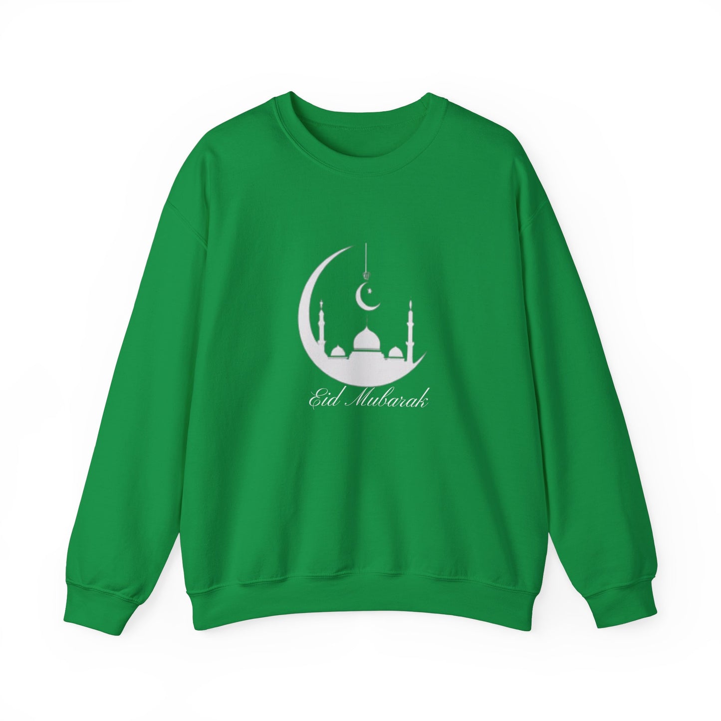 Eid Mubarak Sweatshirt, Crescent Moon Islamic Graphic, Mosques Silhouette Unisex Pullover