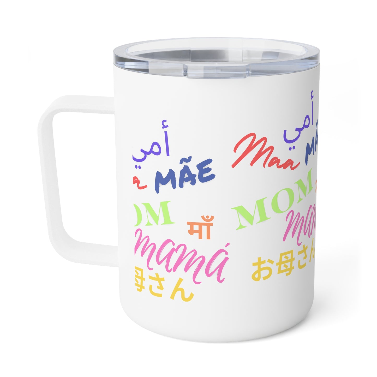 Mama Insulated Coffee Mug, 10oz Mama Multi-Lingual Mug, Colorful Mama Mug