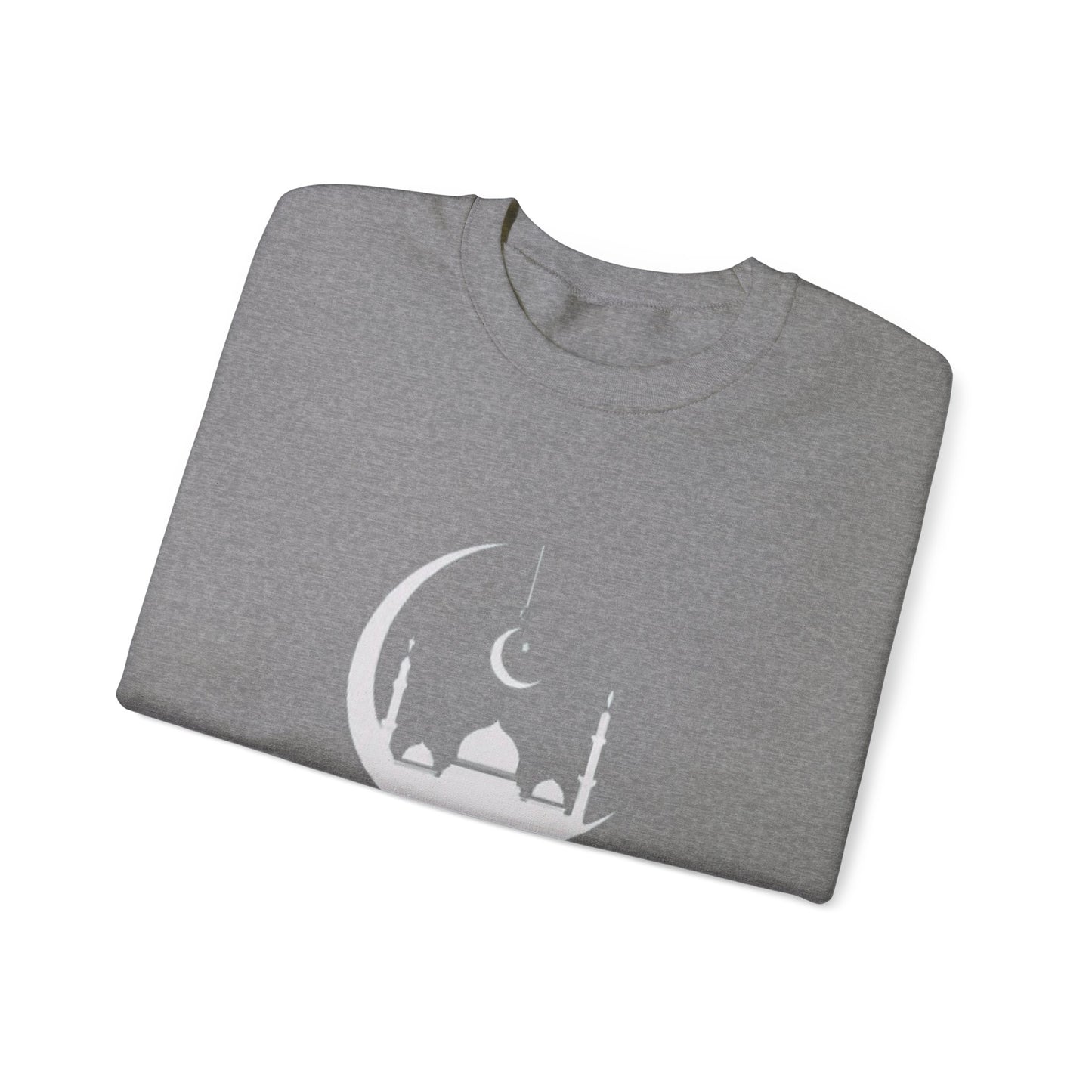 Eid Mubarak Sweatshirt, Crescent Moon Islamic Graphic, Mosques Silhouette Unisex Pullover