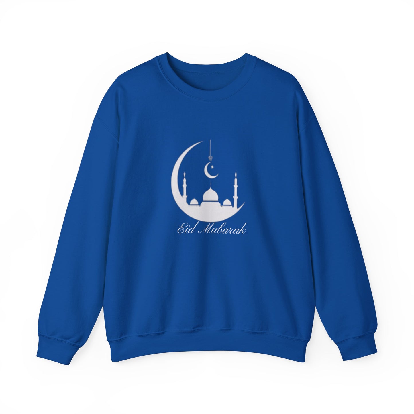 Eid Mubarak Sweatshirt, Crescent Moon Islamic Graphic, Mosques Silhouette Unisex Pullover