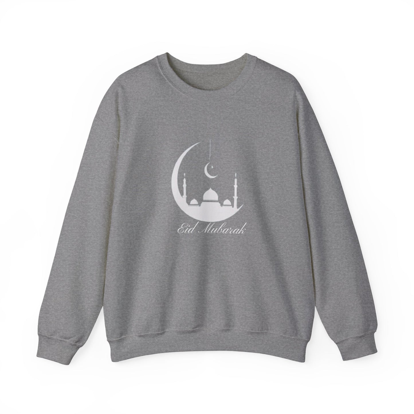 Eid Mubarak Sweatshirt, Crescent Moon Islamic Graphic, Mosques Silhouette Unisex Pullover