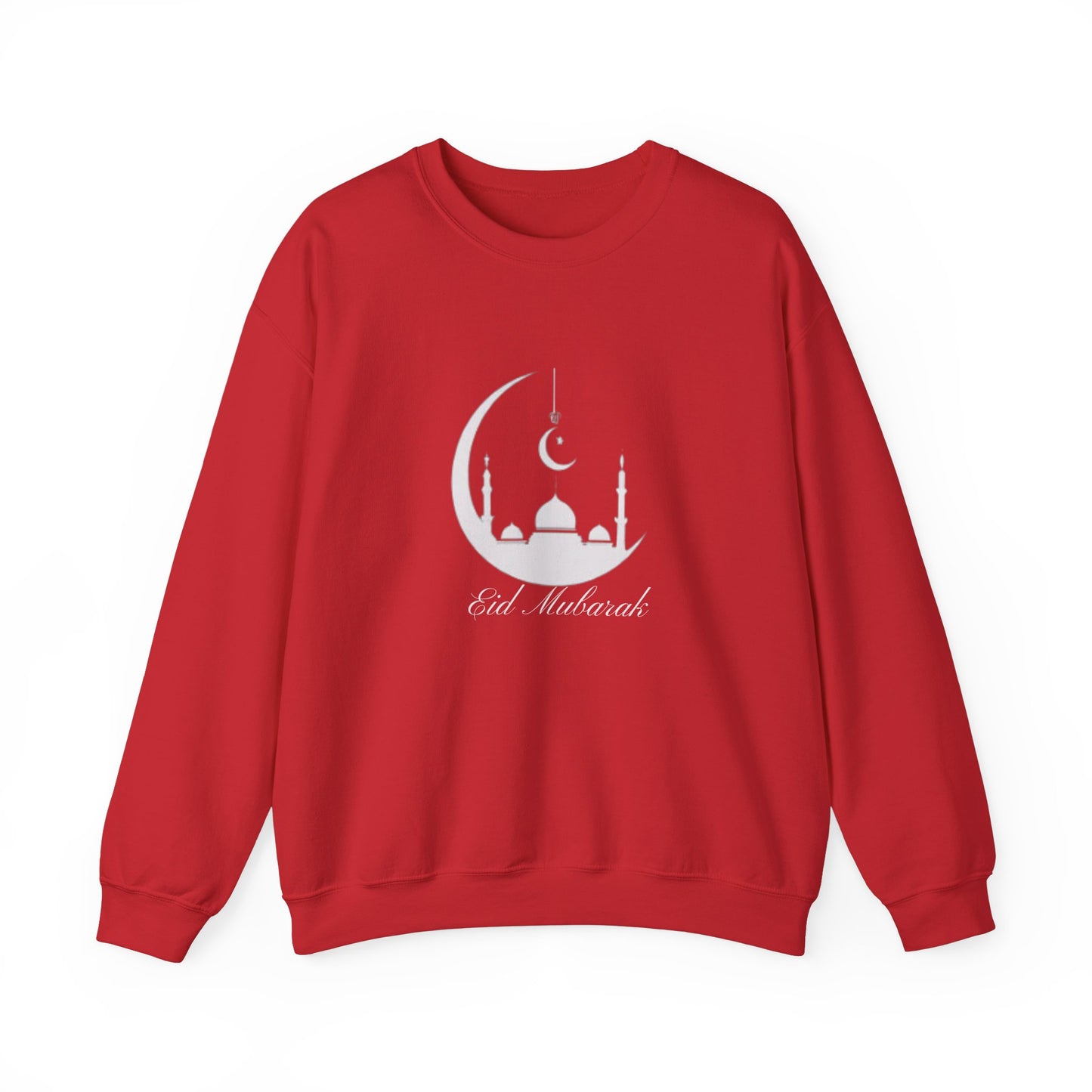 Eid Mubarak Sweatshirt, Crescent Moon Islamic Graphic, Mosques Silhouette Unisex Pullover