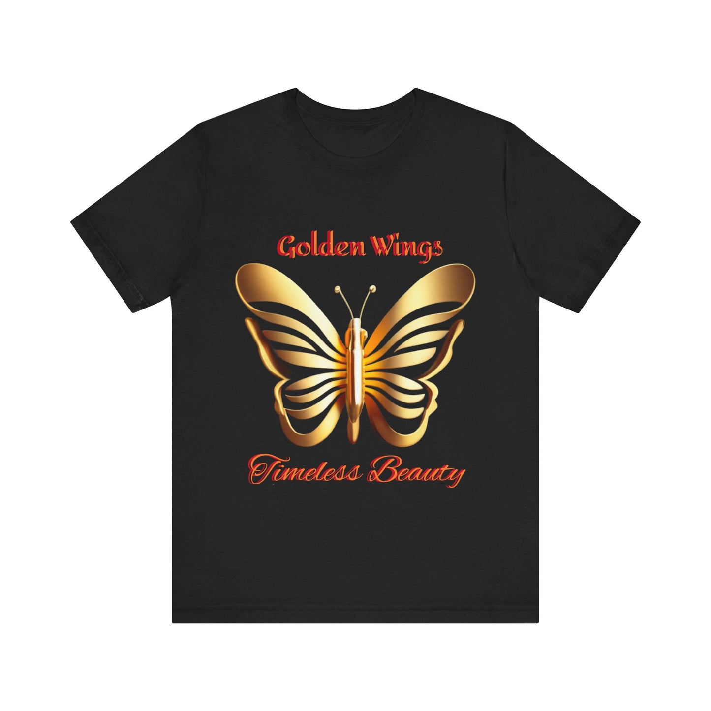 Golden Wings Butterfly T-Shirt, Timeless Beauty Quote, Black Unisex Tee, Elegant Insect Graphic Top