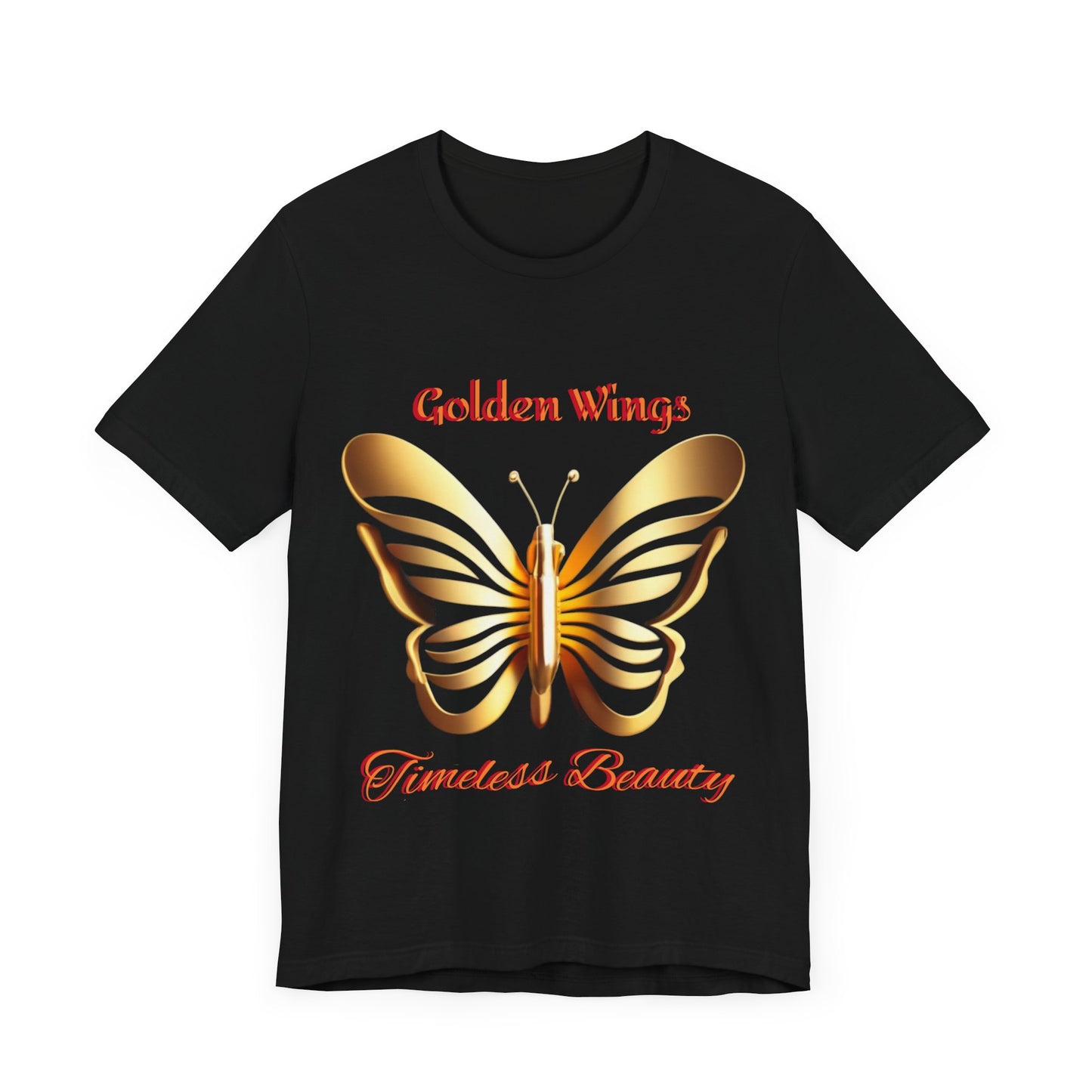 Golden Wings Butterfly T-Shirt, Timeless Beauty Quote, Black Unisex Tee, Elegant Insect Graphic Top