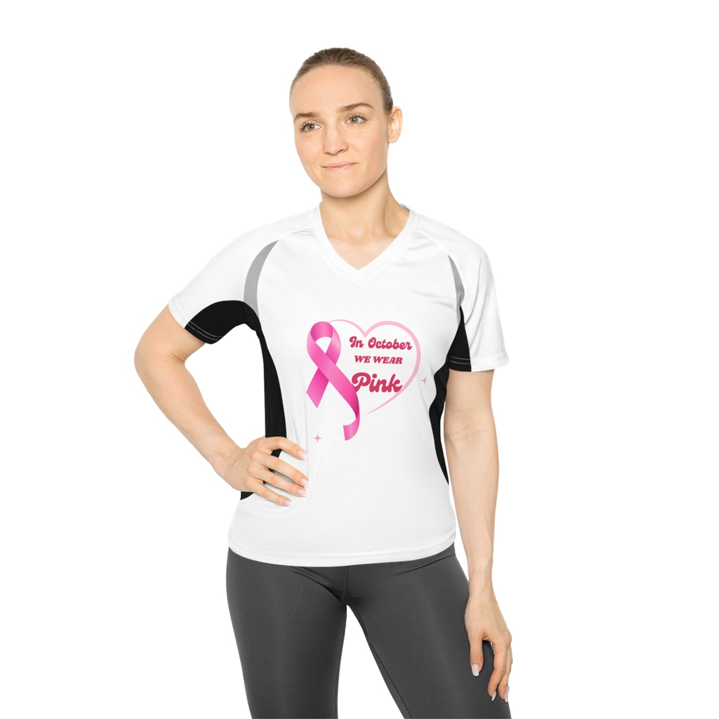 Breast Cancer Awareness Women's V-Neck Running Shirt, In October We Wear Pink Shirt, Support And Motivation Shirt, Survivor Gift Shirt