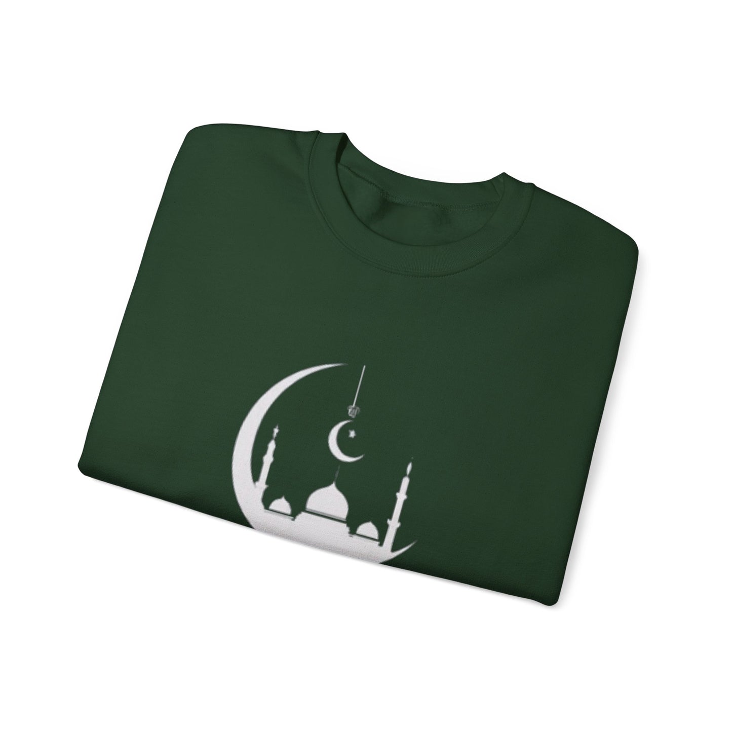 Eid Mubarak Sweatshirt, Crescent Moon Islamic Graphic, Mosques Silhouette Unisex Pullover