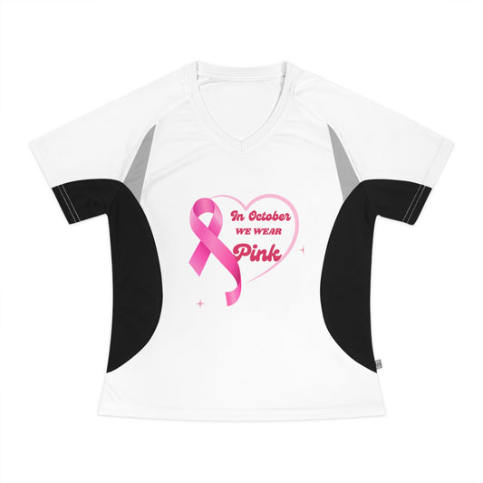 Breast Cancer Awareness Women's V-Neck Running Shirt, In October We Wear Pink Shirt, Support And Motivation Shirt, Survivor Gift Shirt