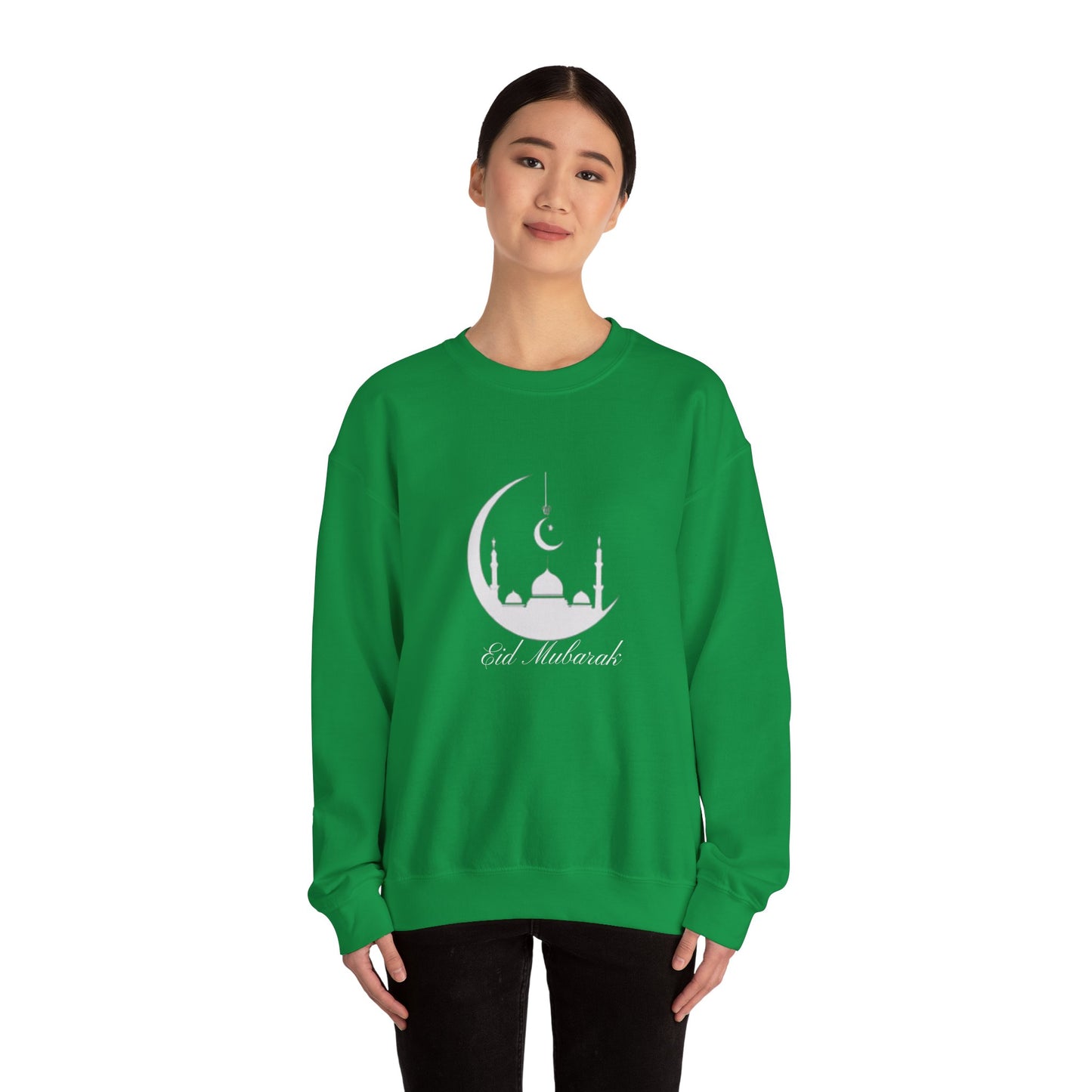 Eid Mubarak Sweatshirt, Crescent Moon Islamic Graphic, Mosques Silhouette Unisex Pullover