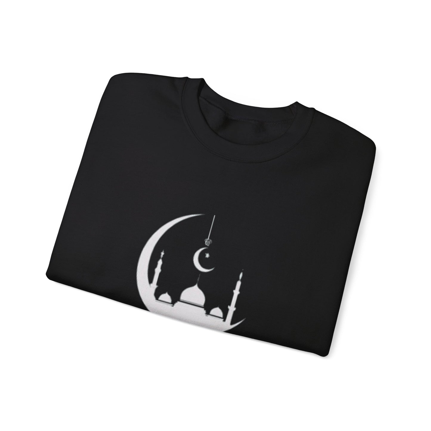 Eid Mubarak Sweatshirt, Crescent Moon Islamic Graphic, Mosques Silhouette Unisex Pullover