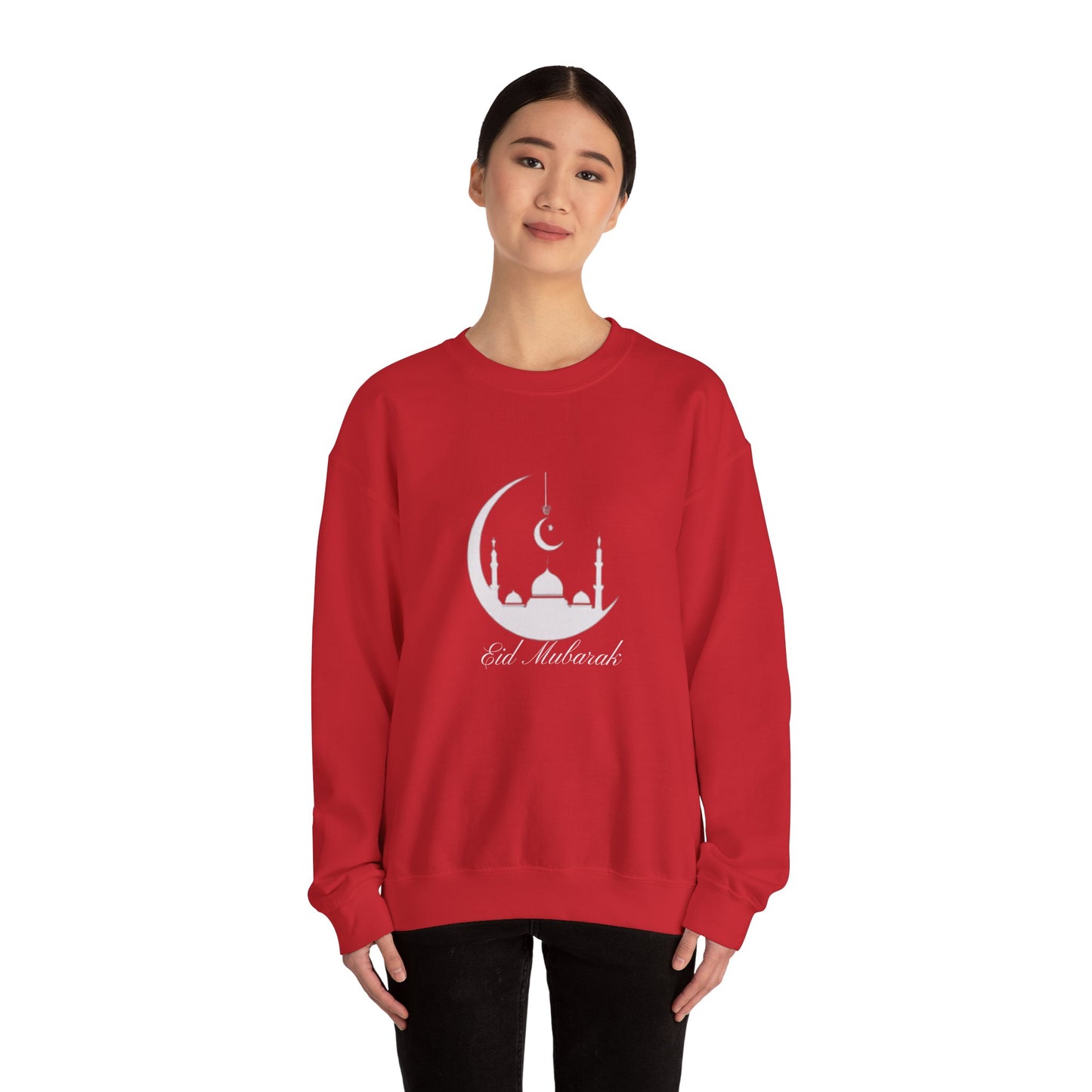 Eid Mubarak Sweatshirt, Crescent Moon Islamic Graphic, Mosques Silhouette Unisex Pullover